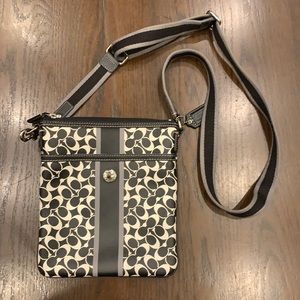 black and white coach leather purse